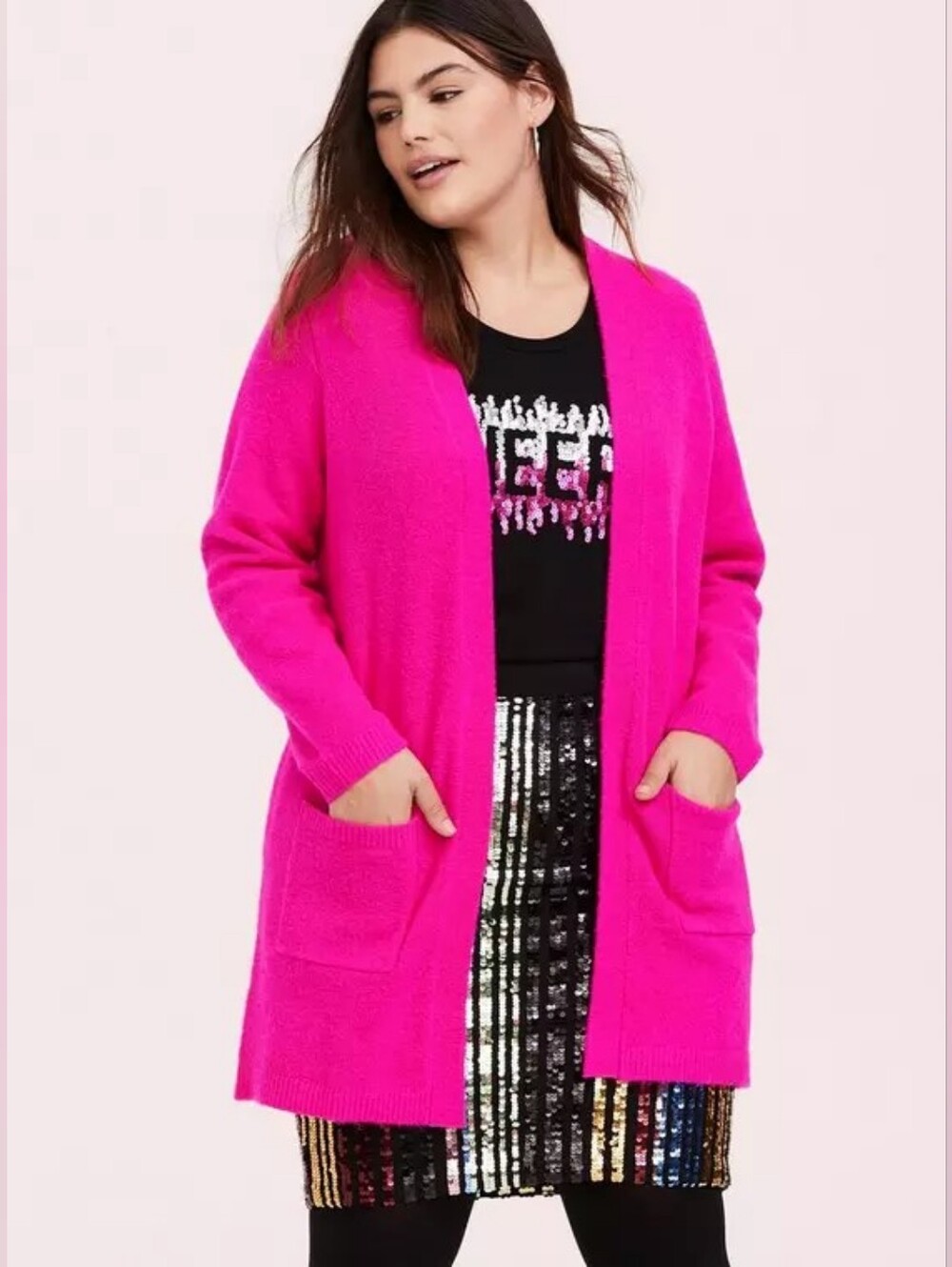 Torrid Hot Pink Cardigan Open Front Longline Sweater Plus Size 3 3x
